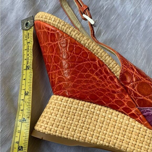 PRADA Slingback Rattan Leather Wedge Open Toe colorful Sandals Shoes sz 8.5-9 - Picture 9 of 10